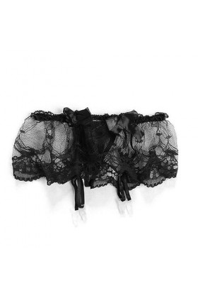 OKGD Femmes Sexy Dentelle Solide Mince Sexy Jarretelles String Jarretière Bas Ensemble Lingerie Bowknot-2 Noir-Taille Unique