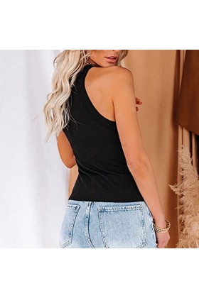 T-shirt côtelé Manches, Débardeur côtelé Coupe Slim pour Femmes dentraînement Pure Color Stretch 15 