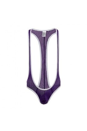 WSZJLN Lingerie Sexy Maille Body Hommes Jockstrap Dos Nu Une Pièce Lutte Singlet Body Costume Slip Mankini-Violet-M