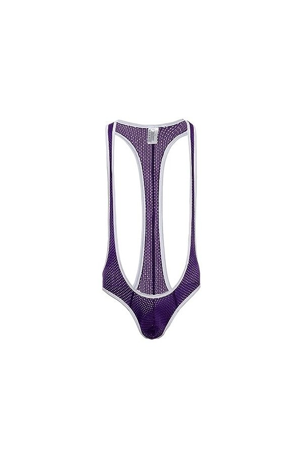 WSZJLN Lingerie Sexy Maille Body Hommes Jockstrap Dos Nu Une Pièce Lutte Singlet Body Costume Slip Mankini-Violet-M