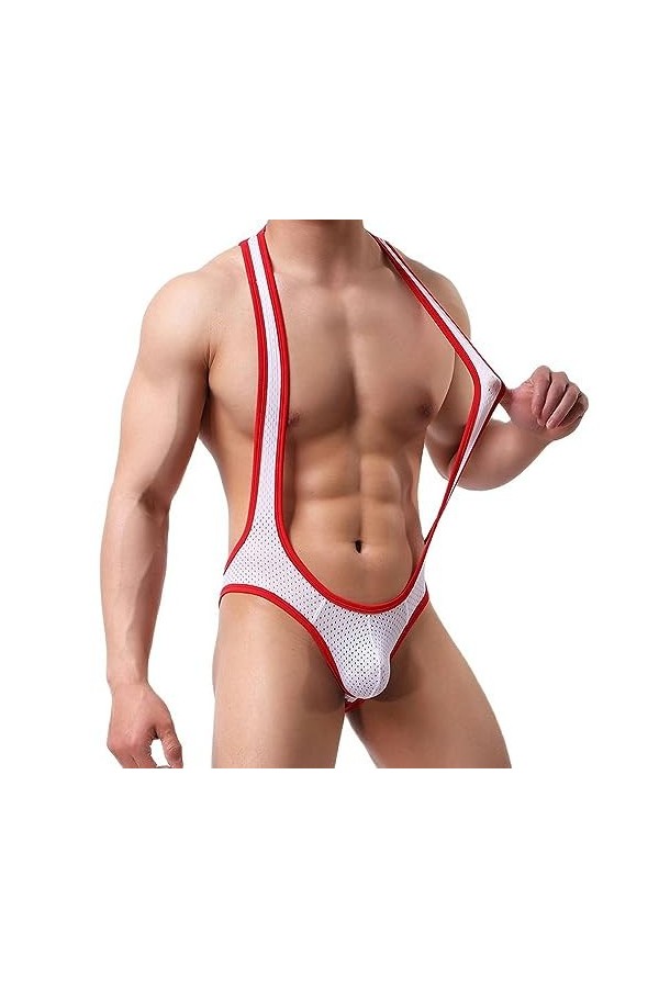 WSZJLN Lingerie Sexy Maille Body Hommes Jockstrap Dos Nu Une Pièce Lutte Singlet Body Costume Slip Mankini-Violet-M