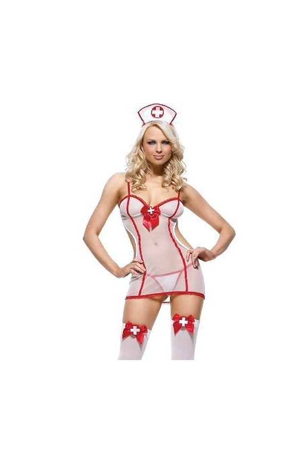 ZTIANEF RougeCosplay Sexy Lingerie érotique infirmière Uniforme Combinaison, Blanc, L