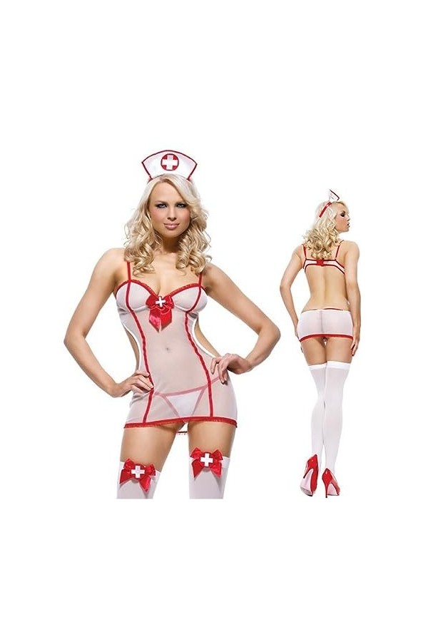 ZTIANEF RougeCosplay Sexy Lingerie érotique infirmière Uniforme Combinaison, Blanc, L