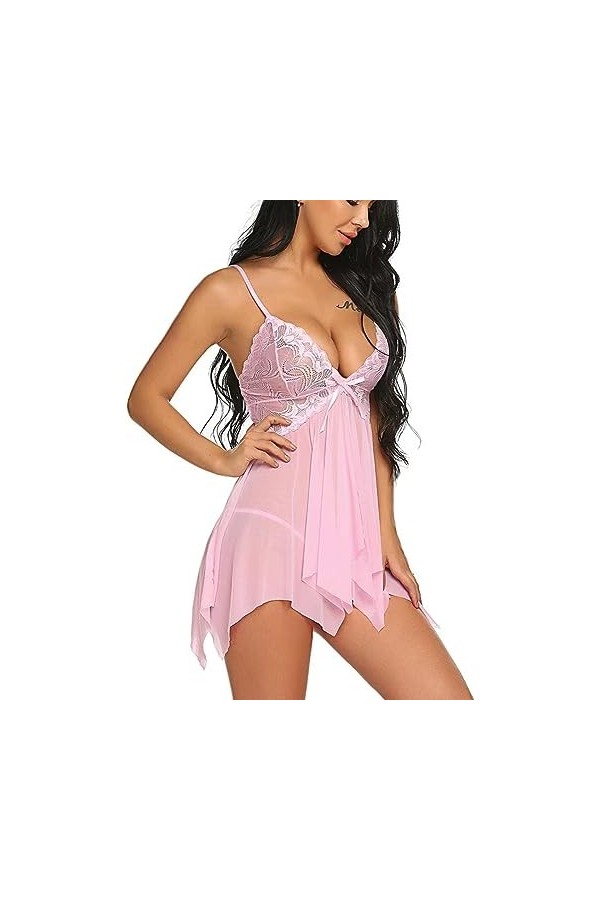 ZTIANEF InfirmièreSexy Split Bretelles Pyjamas Lingerie érotique Maille Fine Chemise de Nuit, 3,3XL