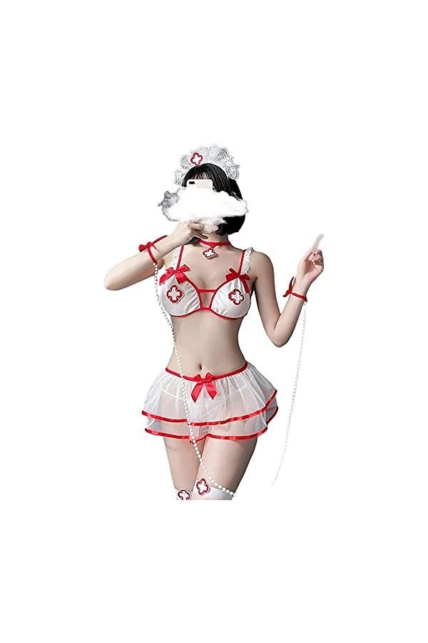 YYAN Infirmière Sexy Femme Costume Outfit Ensemble Babydoll Breakdoll Bilan Cosplay Cosplay Infirmière Infirmière Lingerie Un
