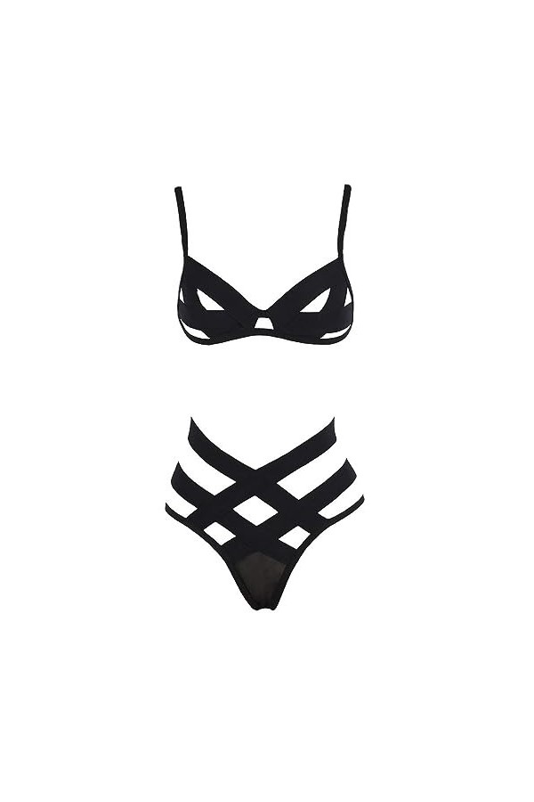 ZTIANEF RougeSexy ajourée Lingerie érotique à Trois Points, Noir, M
