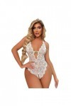 Plus Grande tailleSexy Sheer no-Take Off Entrejambe Lingerie érotique Pyjama Une pièce, Blanc, L