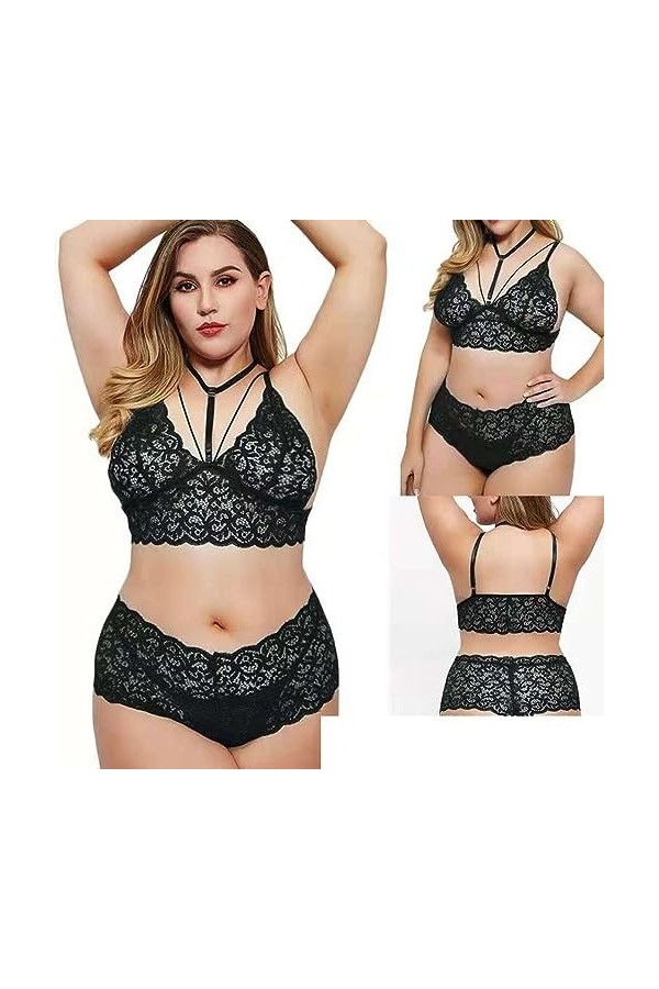 Front ouvertLingerie érotique Noire Sexy à Trois Points, Noir, M