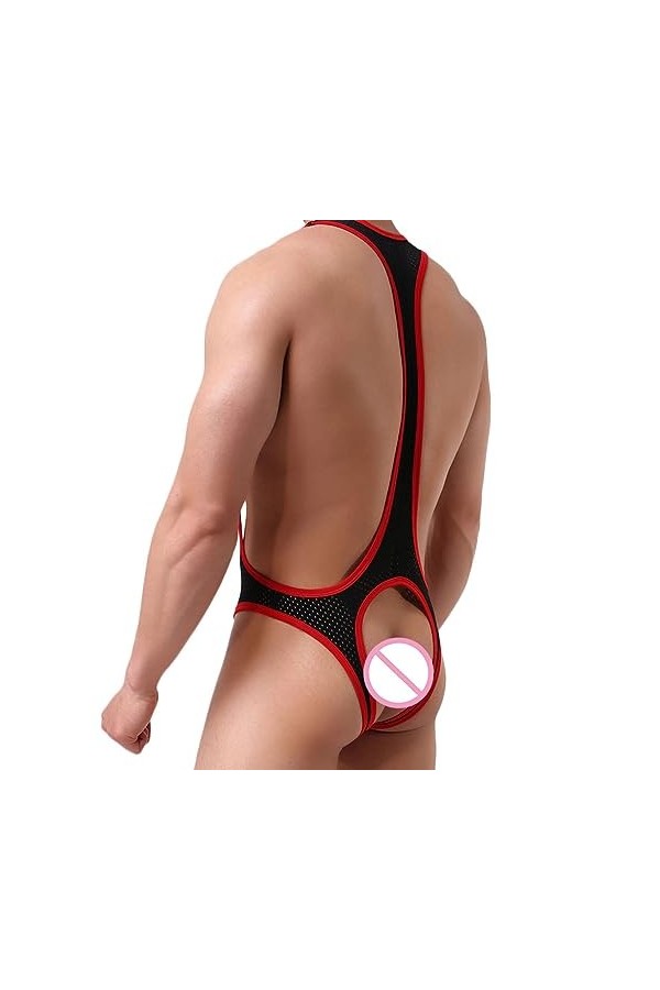 CHOUBAGUAI Combinaison Sexy pour Hommes Highlight Jumpsuit Open Back Hip Camisole Underwear-Violet-XL