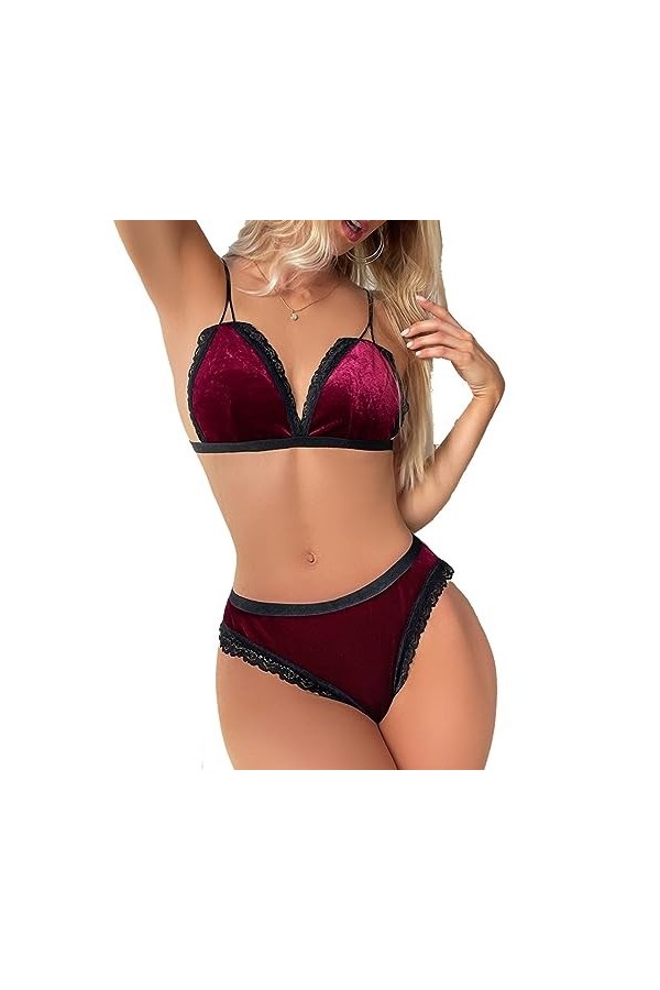 Costume de Femme de chambreLady Sexy Velours Pyjama Ensemble Lingerie érotique, Rouge, M