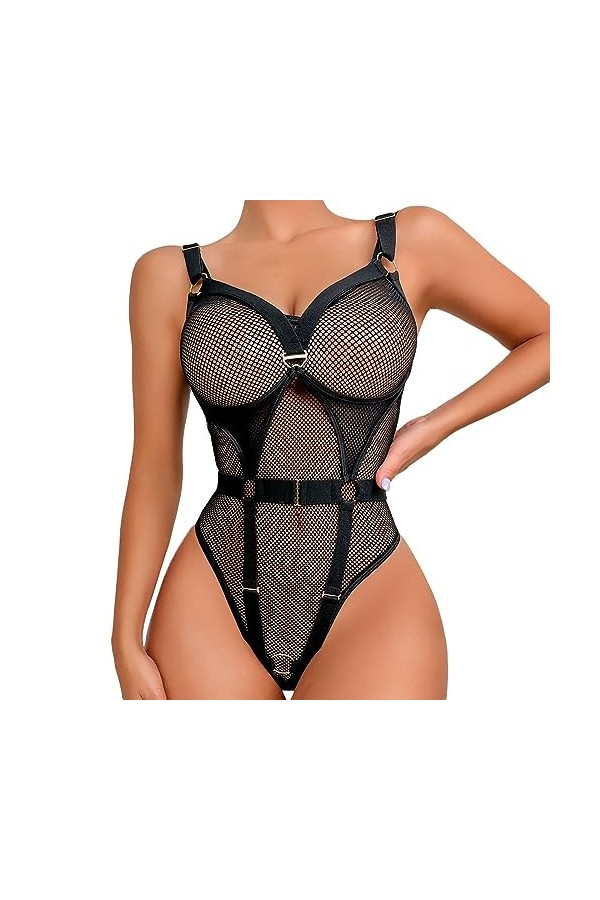 HERSIL Lingerie sexy pour femme - Taille haute - Lingerie sexy en V profond - Soutien-gorge érotique - Roleplay - Dentelle - 