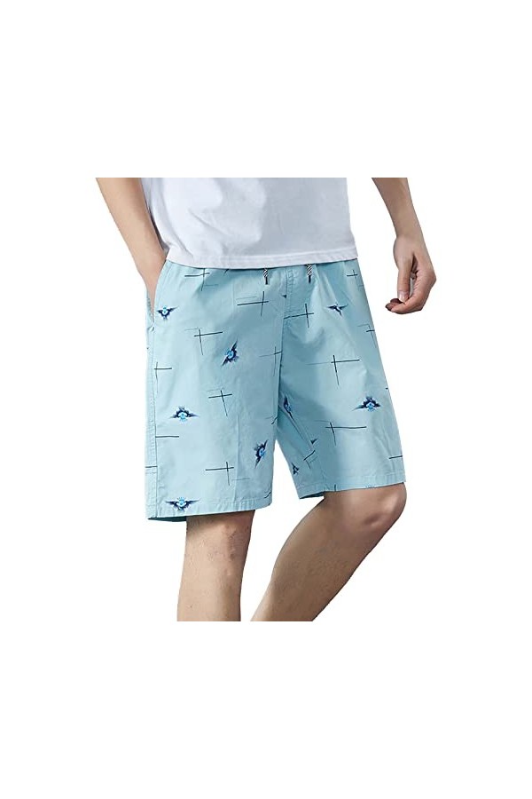 Pantalon de jogging pour homme - Léger - Court - En coton - Pour lété - Style vintage - Pour homme, bleu ciel, XXXL