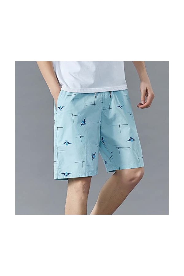 Pantalon de jogging pour homme - Léger - Court - En coton - Pour lété - Style vintage - Pour homme, bleu ciel, XXXL