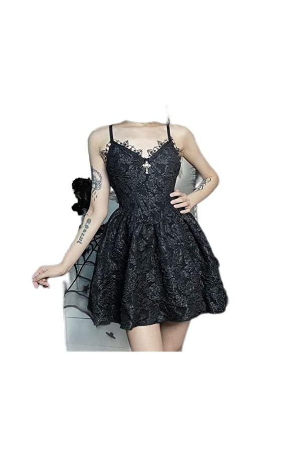 Gothique Mesh Voir à Travers Sexy A-Ligne Robes Halloween Grunge Jacquard Dentelle Ourlet Partywear Lolita Mignon Femmes Robe