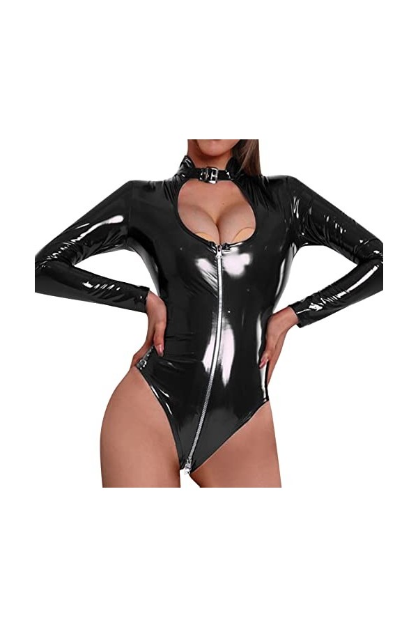 Lingerie sexy pour femme - Body érotique en cuir verni - Lingerie érotique - Sous-vêtements sexy - Cuir synthétique - Effet m