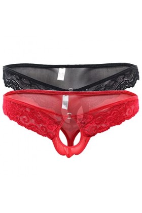 Anzhee Lot de 2 string sexy pour homme - Pour homme - En dentelle ouverte - Pour homme, Noir/rouge, taille unique