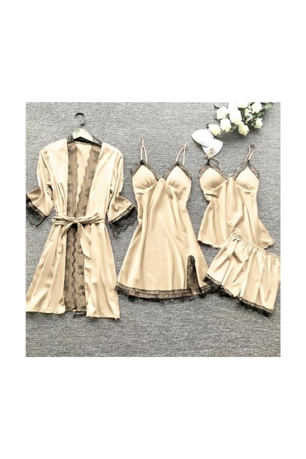 Pyjama en satin 4 pièces robe de nuit pour femme sexy robe de nuit sexy chemise de nuit en coton chemise de nuit maison chemi