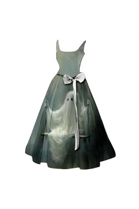 Robes musulmanes pour femmes Halloween Swing Casual Party Col rond Sexy Robe sans manches Sweat à capuche Robe avec fente, ve