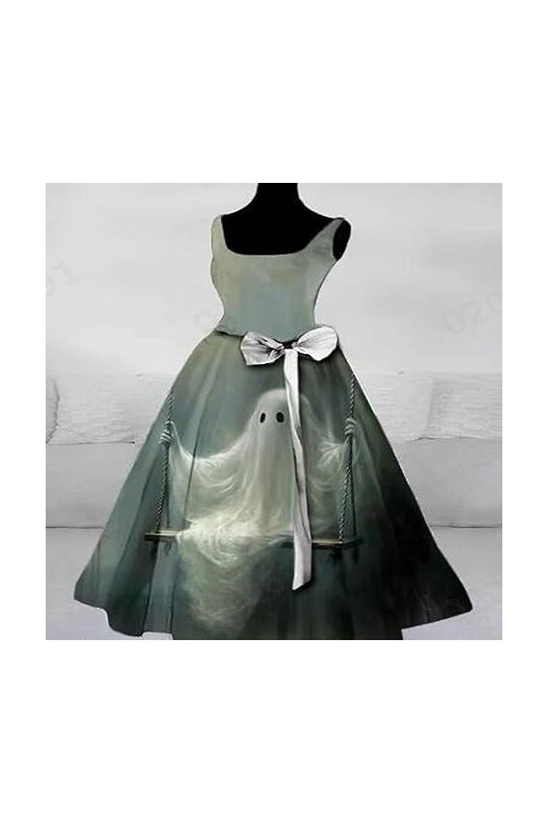 Robes musulmanes pour femmes Halloween Swing Casual Party Col rond Sexy Robe sans manches Sweat à capuche Robe avec fente, ve