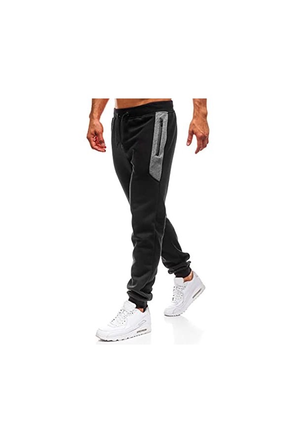 Pantalon pour homme en polaire avec fermeture éclair - Couleur décontractée - Convient pour les sports - Solide, Noir , XL