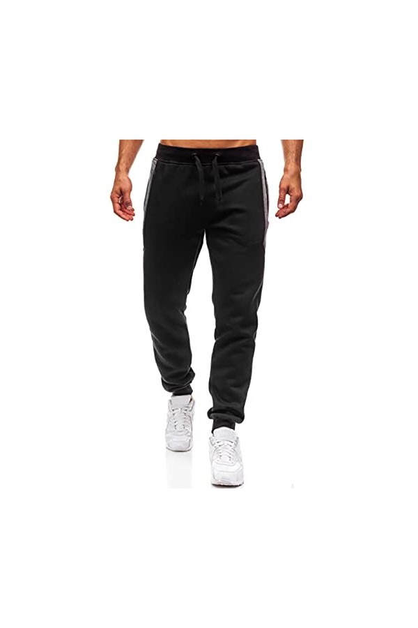 Pantalon pour homme en polaire avec fermeture éclair - Couleur décontractée - Convient pour les sports - Solide, Noir , XL