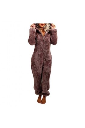 Pyjama en polaire pour femme - Chaud et élégant - En peluche - Pour lhiver, marron, XXXXXL
