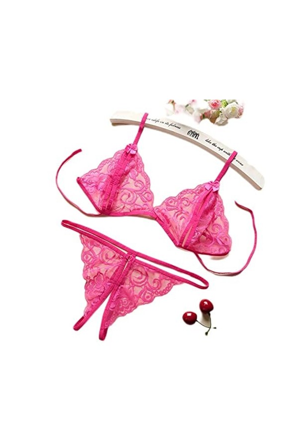 Imprimé Léopard Sexy Mode Lingerie Femme Soutien-Gorge String Ensemble Costumes Dentelle Amour Coeur Évider sous-Vêtements En