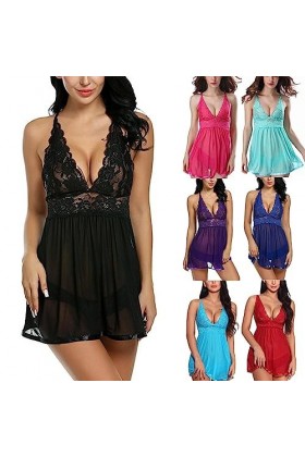 WEITING Robe de Pyjama en Dentelle pour Femme Sexy Lingerie Robe de Nuit en Maille Florale Robe Exotique Plus Size-E,XXL