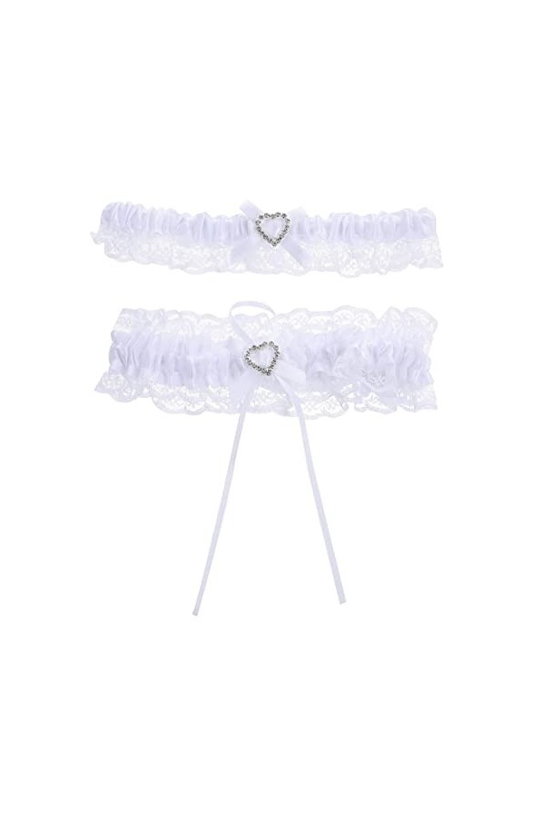 Garneck 1 Ensemble Jambe Anneau Jarretière Jarretière pour La Mariée Strass Tenue Blanc Accessoires Dentelle Jarretière Ceint