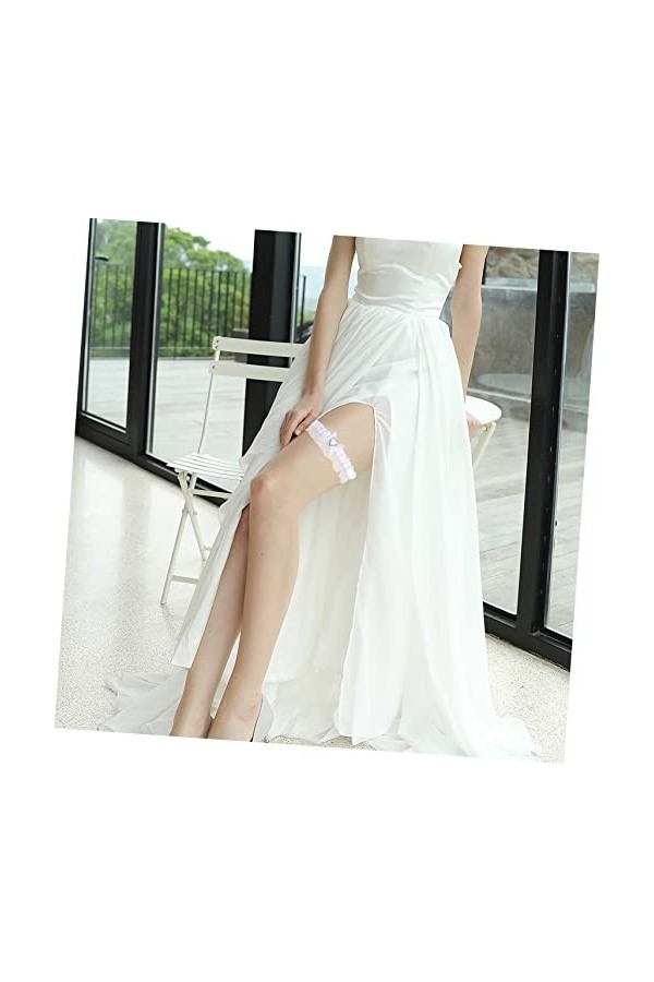Garneck 1 Ensemble Jambe Anneau Jarretière Jarretière pour La Mariée Strass Tenue Blanc Accessoires Dentelle Jarretière Ceint