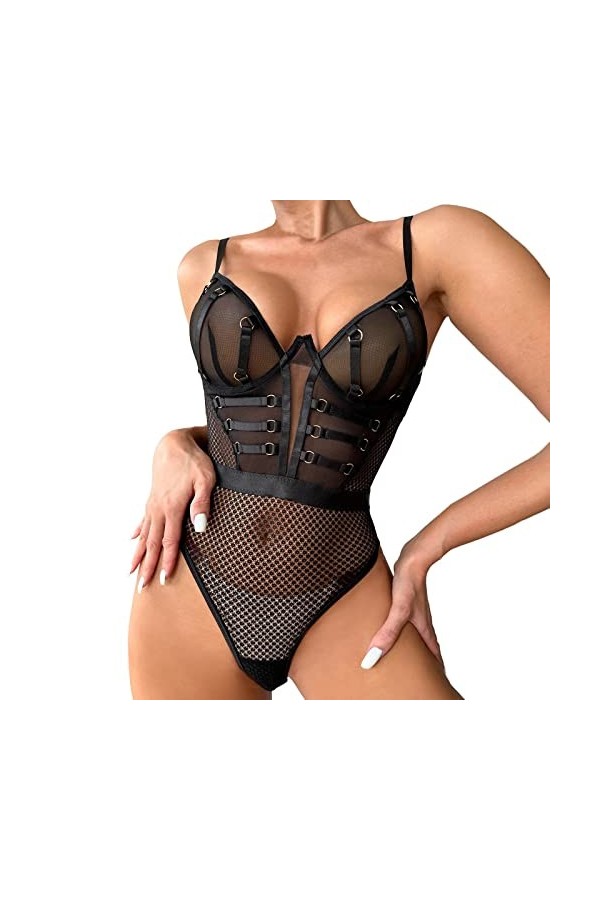 Lingerie sous-Vêtements pour Femmes Discothèque pour Femmes Spicy Girls Sexy Mesh Underwear Fun Set Soutien-Gorge Cage en mét