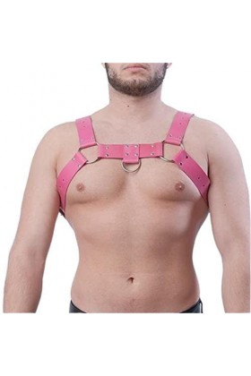 Angela0123 Harnais de poitrine en cuir synthétique pour homme avec boucles pour fête punk et bal masqué rose 