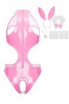 JEATHA Costume De Lapin Sexy Femme Bodysuit Sexy Ouvert Poitrine Catsuit Similicuir Sans Manches Ensemble Lingerie Séduction 