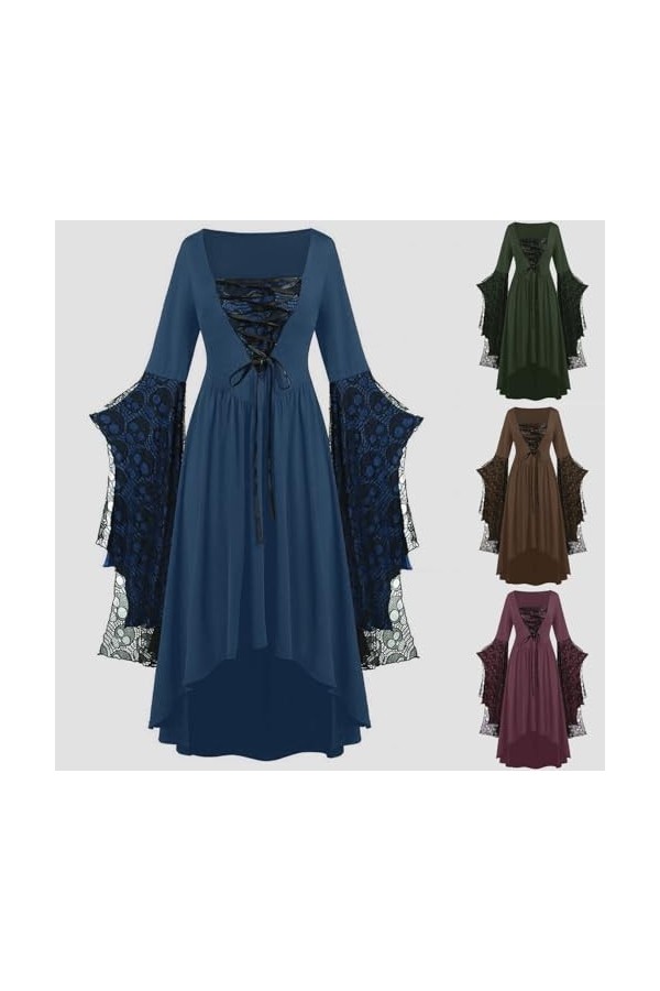 KBOPLEMQ Costume dHalloween pour femme - Robe vintage médiévale en dentelle - Robe victorienne élégante - Robe de bal - Robe