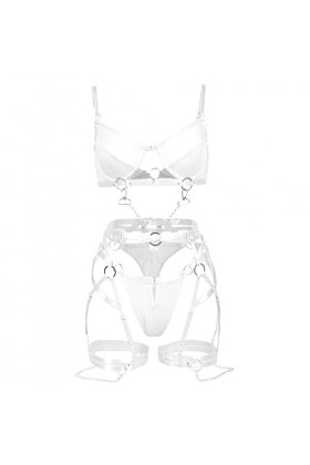 liaddkv Ensemble de lingerie sexy en dentelle, soutien-gorge et culotte, chemise de nuit, lingerie, boucle en métal creux, 5 