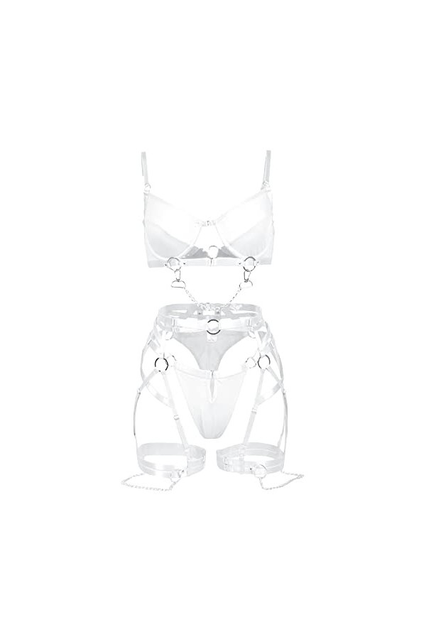 liaddkv Ensemble de lingerie sexy en dentelle, soutien-gorge et culotte, chemise de nuit, lingerie, boucle en métal creux, 5 