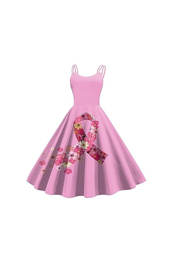 UOWEG Robe rétro Sexy pour Femmes, prévention du Cancer du Sein, imprimé Rouge, Couleur Contrastante, col Rond, Double Bretel