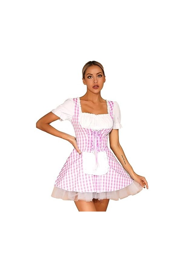 Jowowha Femme Costume Soubrette Lingerie de Nuit Sexy Déguisement Femme de Ménage Servante Maid Manga Robe Evasée Babydoll Ha
