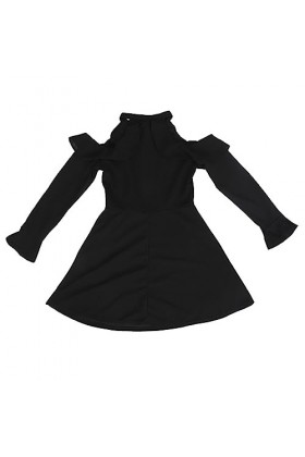 Robe Ligne A, Robe Noire à Manches Longues et Manches Cloche pour Dame pour Rendez-Vous 2 