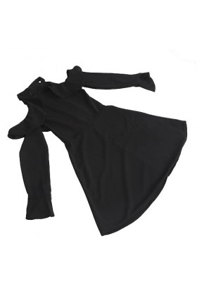 Robe Ligne A, Robe Noire à Manches Longues et Manches Cloche pour Dame pour Rendez-Vous 2 