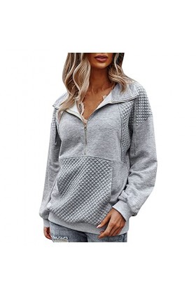 Gefomuofe Sweat-shirts pour femme - Couleur unie - Sweat à capuche - Manteau en coton - Veste de sport - Veste de survêtement