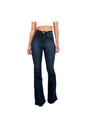 Jean pour femme - Pantalon de loisirs vintage - Jean pour femme - Mode Y2k - Avec boutonnière - Taille haute - Couleur unie -