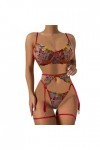 Lingerie Deux pièces Femmes Sexy Dentelle Florale Couleur Assortie avec Anneau en Acier Soutien-Gorge Slips Lingerie Sexy Ens