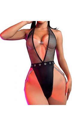Ensemble Lingerie Fille Ensemble Amusant de sous-vêtements à col en PU avec chaîne Sexy pour Femmes Spicy Girl Lingerie Sexy 