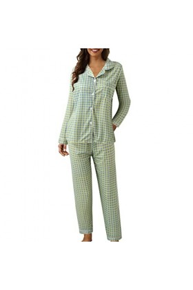Lingerie Femme pour Sexy Femmes Casual Bouton Pêche Plaid Imprimer Deux Pièces À Manches Longues Pyjamas Pyjamas Costume Goth