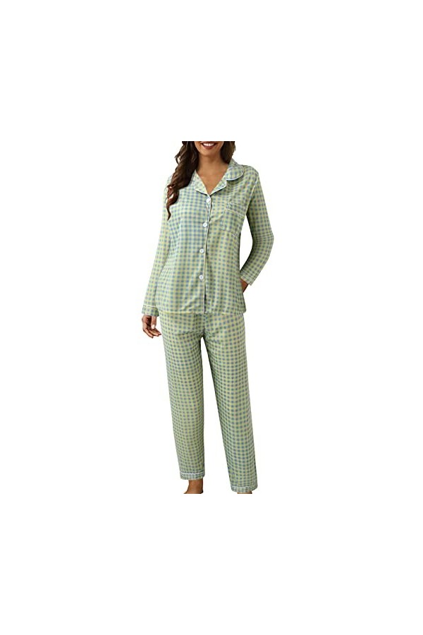 Lingerie Femme pour Sexy Femmes Casual Bouton Pêche Plaid Imprimer Deux Pièces À Manches Longues Pyjamas Pyjamas Costume Goth