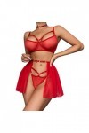 Lingerie sans Entrejambe pour Femme Ensemble de Lingerie Sexy en Maille avec Anneau en métal pour Femmes Soutiens-Gorge Bande