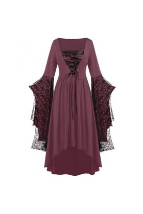 KBOPLEMQ Costume dHalloween pour femme - Robe vintage médiévale en dentelle - Robe victorienne élégante - Robe de bal - Robe