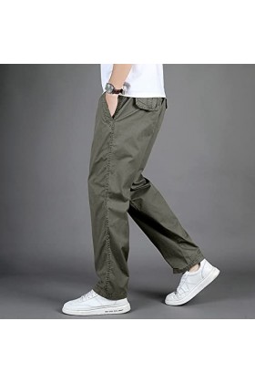 Pantalon. Hommes Mode Casual Loose Cotton Grande Taille Poche Lacets Taille élastique Pantalon Pantalon, Vert armée., XXL