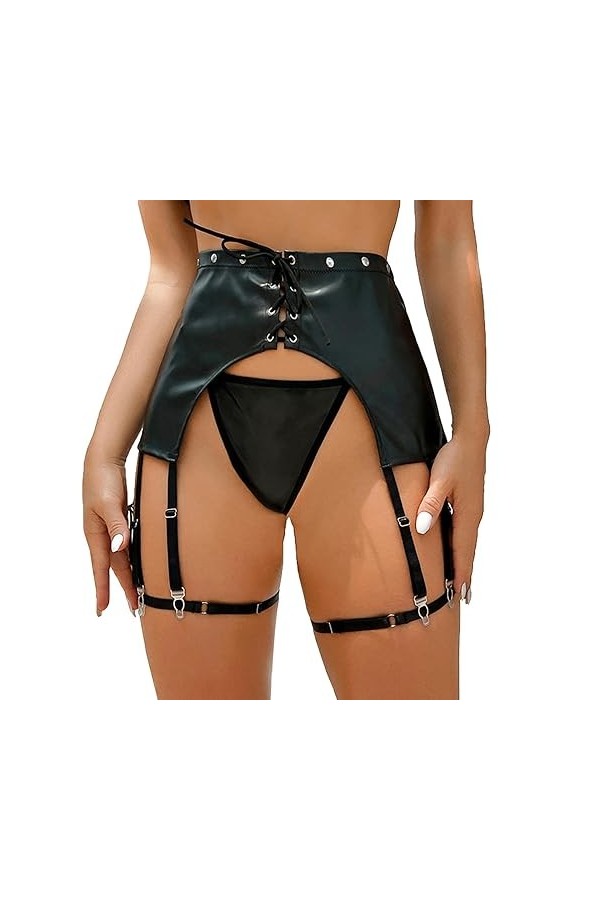 WILsem Porte-jarretelles taille haute en dentelle et maille avec clip en métal vintage pour porte-jarretelles sans bretelles